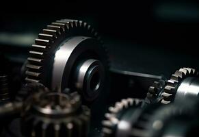 Mechanical Abstraction CloseUp of Gears and Gear Shaft in Dark and Light Gray photo