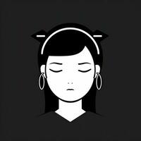 Minimalist Chinese Girl with Bold Black and White Outlines photo