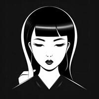 Minimalist Chinese Girl with Bold Black and White Outlines photo