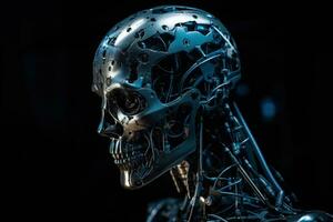 Digital Brain CloseUp Portrait of Android Artificial Intelligence Concept photo