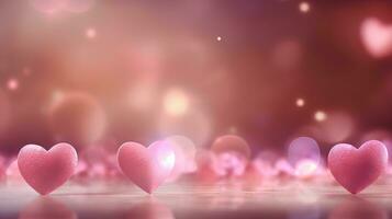 Romantic Pink Hearts on Bokeh Lights Background for Valentines Day photo