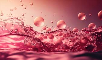 Pink Water Surface Texture with Splashes and Bubbles photo