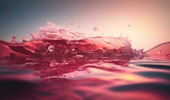 Pink Water Surface Texture with Splashes and Bubbles photo