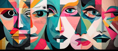 Geometric Faces with Colorful Eyes in ConceptualColl Style photo