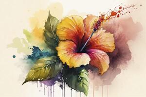 Vibrant Hibiscus Flower in Watercolor Painting photo