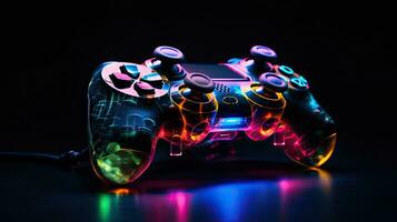 Vibrant Gaming Controller on Dark Background for Gamers Generative AI photo