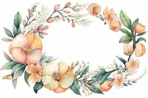 Colorful Peach and Pink Floral Wreath on White Background photo