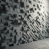 Futuristic Mosaic Wall with Stacked 3D Bricks photo