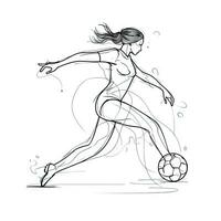 elegante una línea dibujo de un fútbol jugador pateando el pelota foto