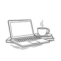 Online Learning Essentials Laptop Book and Coffee Cup in a Continuous Line Drawing photo