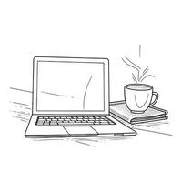 Online Learning Essentials Laptop Book and Coffee Cup in a Continuous Line Drawing photo