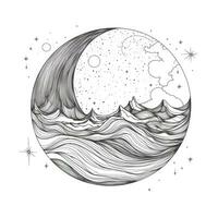 One Continuous Line Drawing of the Moon Minimalist Illustration for Backgrounds and Decor photo