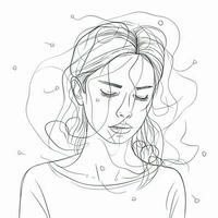 Expressive Continuous Drawing of a Woman Struggling with Mental Health photo