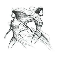 Active Couple Running Together in One Continuous Line Art photo