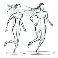 Active Couple Running Together in One Continuous Line Art photo