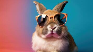 Hip Hop Bunny with Shades on Vibrant Background photo