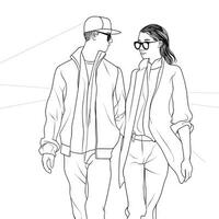 Minimalistic Line Art Drawing of Trendy Couple Holding Hands photo