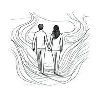 Continuous Line Art Drawing of a Loving Couple Walking and Holding Hands photo