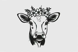 Cow with Flower Crown A Simple and Charming Art Piece photo