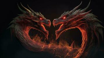 Fiery Red Dragons in a Dark Fantasy World photo