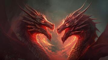 Fiery Red Dragons in a Dark Fantasy World photo