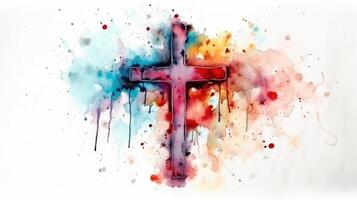 Watercolor Crucifix Banner for Christian Events and Celebrations photo