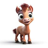 adorable bebé caballo con un estilo pixar sonrisa y grande ojos foto