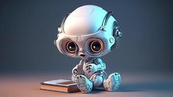 Adorable Cartoon Baby Robot Reading a Book photo