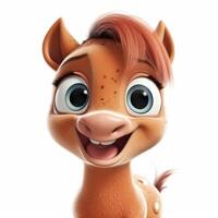 adorable bebé caballo con un estilo pixar sonrisa y grande ojos foto