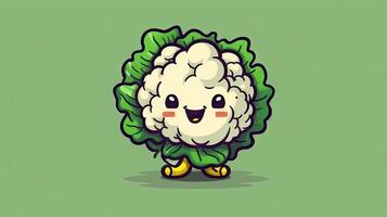 adorable dibujos animados coliflor personaje con un contento sonrisa foto