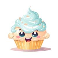 Fluffy Cartoon Cupcake with a Frothy Smile and Cute Kind Eyes photo