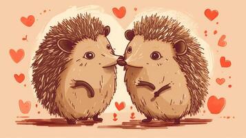 Adorable Hedgehog Couple in Love Holding Hearts photo