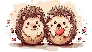 Adorable Hedgehog Couple in Love Holding Hearts photo