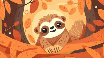 Adorable Cartoon Sloth Banner with Space for Text photo