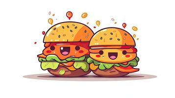 adorable hamburguesa mascota personaje con un grande sonrisa foto