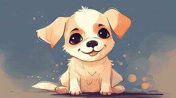 Happy Cartoon Puppy Illustration with Cute Little Animals photo