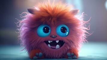 Adorable Furry Monster with Playful Expression photo