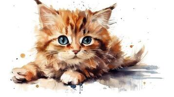 Adorable Watercolor Kitten Illustration on White Background photo