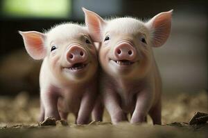 Adorable Smiling Pigs for Childrens Book Illustrations Generative AI photo