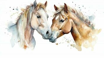 Whimsical Watercolor Horses on a White Background photo