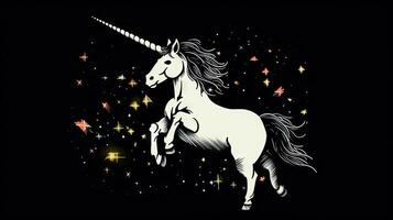 mágico frotando unicornio rodeado por estrellas foto