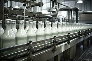 Efficient Dairy Plant Production Line with Glass Bottling of Milk photo