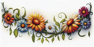 Charming Watercolor Painting of Daisy Chain in Bold Colors photo