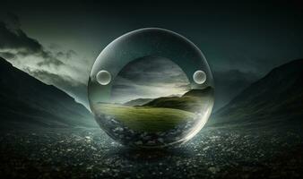 Ethereal Landscape with Soft Light Sphere for Dreamy Designs photo