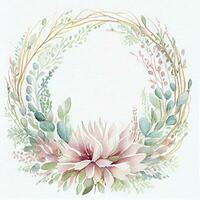 Delicate Watercolor Floral Wreath for Wedding Invitations Generative AI photo