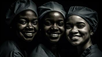 Diverse Nurses Smiling in Captivating Chiaroscuro CloseUp photo