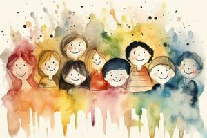 Joyful Stick Figures in Soft Watercolor Illustration photo