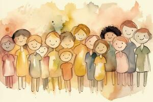 Joyful Stick Figures in Soft Watercolor Illustration photo