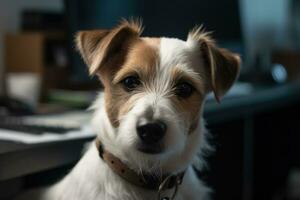 Office Companion CloseUp Portrait of a Cute Canine photo