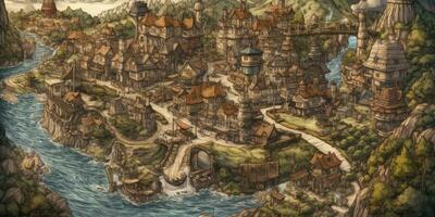 Intricate BaroqueStyle Fantasy Map on Old Parchment with Vivid Colors photo